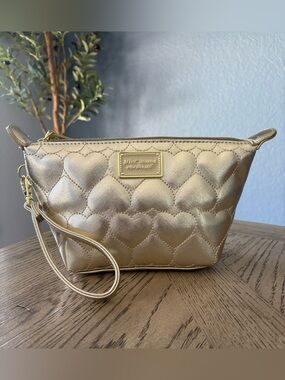 Betsey Johnson Gold Heart Wristlet Cosmetic Bag